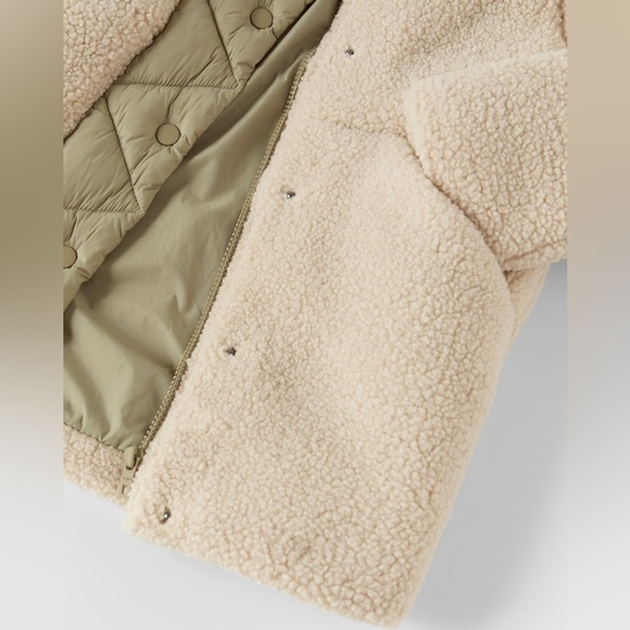 Zara Kids Contrasting Faux Shearling Coat - Picture 3 of 10